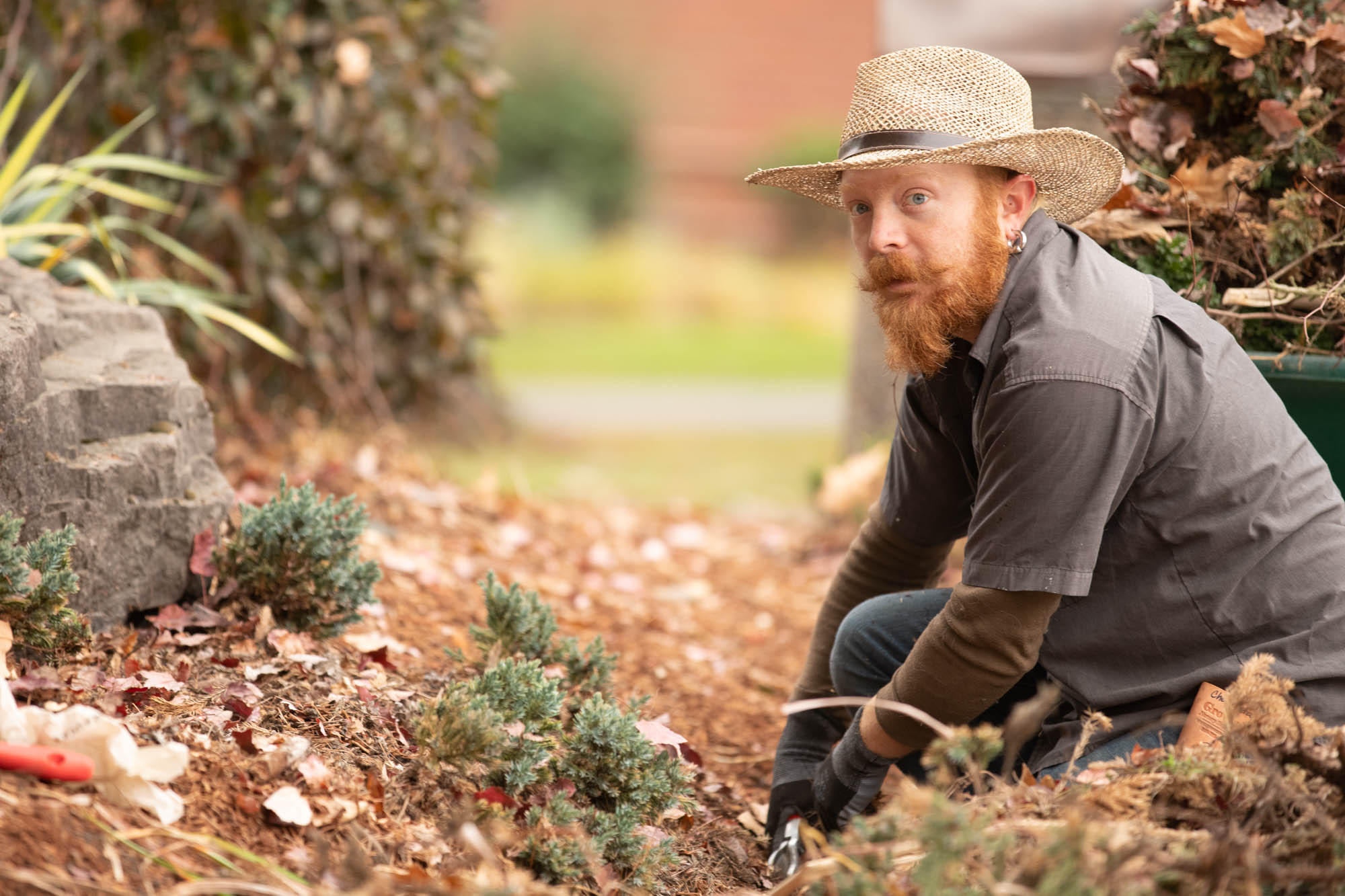 A male student working outside